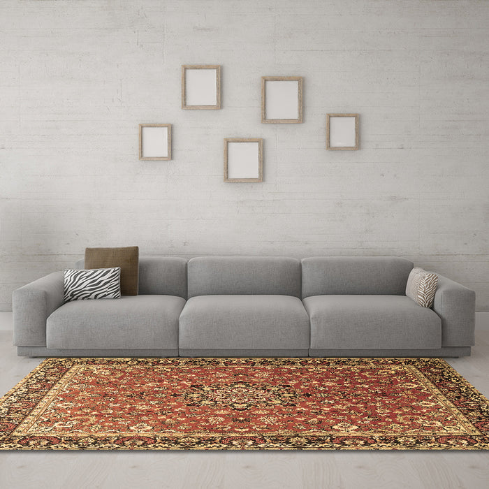 Machine Washable Persian Brown Traditional Rug in a Living Room,, wshtr1659brn
