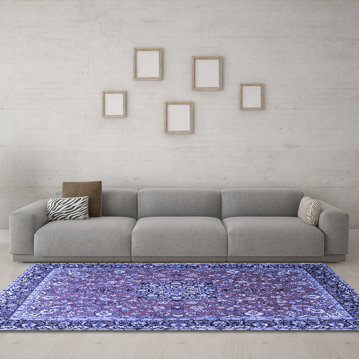 Machine Washable Persian Blue Traditional Rug in a Living Room, wshtr1659blu
