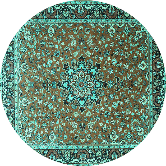 Round Machine Washable Persian Turquoise Traditional Area Rugs, wshtr1659turq