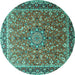 Round Machine Washable Persian Turquoise Traditional Area Rugs, wshtr1659turq