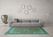 Machine Washable Persian Turquoise Traditional Area Rugs in a Living Room,, wshtr1659turq