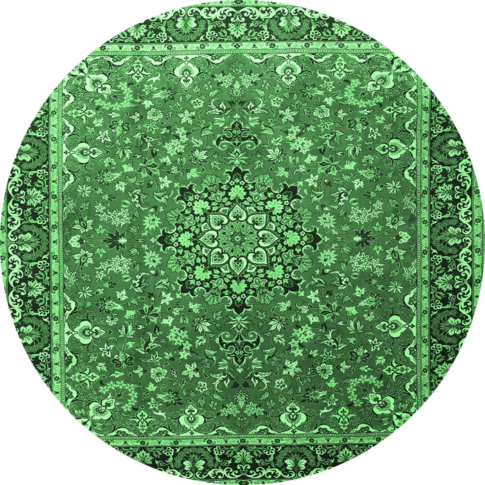 Round Machine Washable Persian Emerald Green Traditional Area Rugs, wshtr1659emgrn