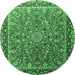 Round Machine Washable Persian Emerald Green Traditional Area Rugs, wshtr1659emgrn