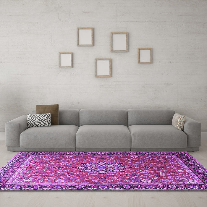 Machine Washable Persian Purple Traditional Area Rugs in a Living Room, wshtr1659pur