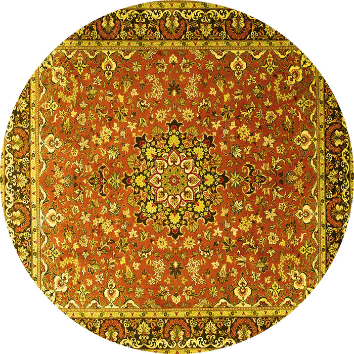 Round Machine Washable Persian Yellow Traditional Rug, wshtr1659yw