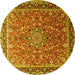 Round Machine Washable Persian Yellow Traditional Rug, wshtr1659yw