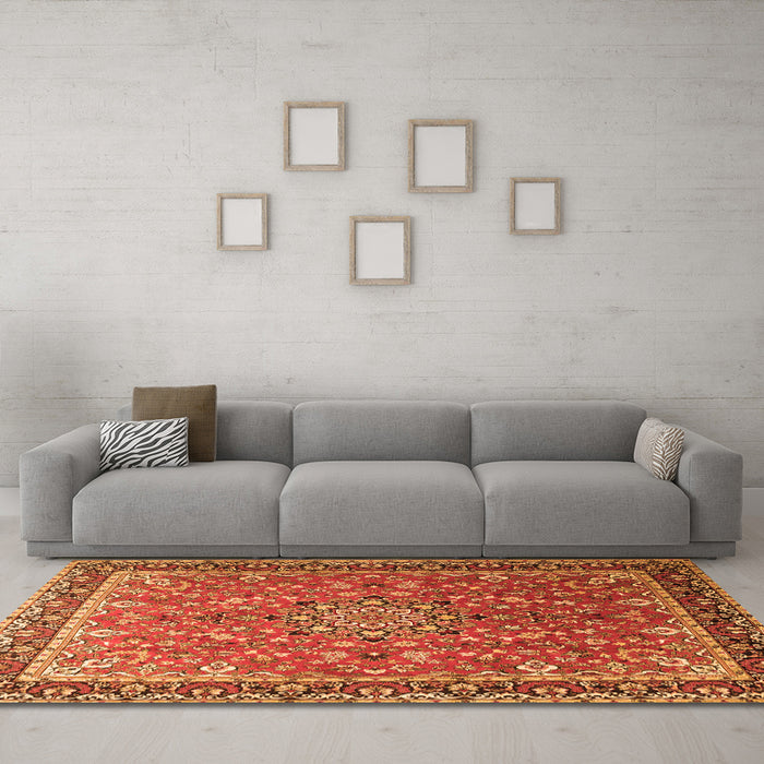 Machine Washable Persian Orange Traditional Area Rugs in a Living Room, wshtr1659org