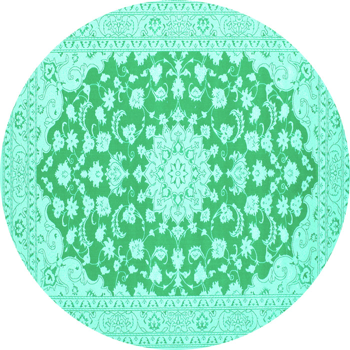 Round Machine Washable Medallion Turquoise Traditional Area Rugs, wshtr165turq
