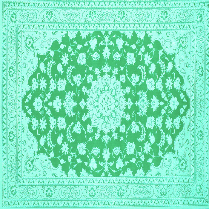 Square Machine Washable Medallion Turquoise Traditional Area Rugs, wshtr165turq