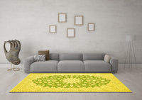 Machine Washable Medallion Yellow Traditional Rug, wshtr165yw