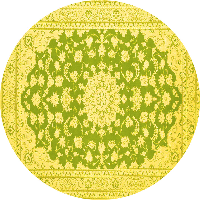Round Machine Washable Medallion Yellow Traditional Rug, wshtr165yw