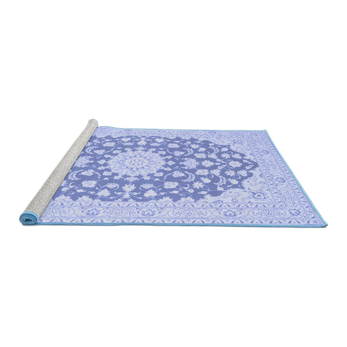 Sideview of Machine Washable Medallion Blue Traditional Rug, wshtr165blu