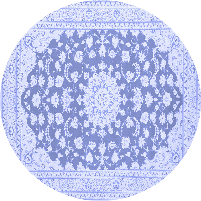 Round Machine Washable Medallion Blue Traditional Rug, wshtr165blu