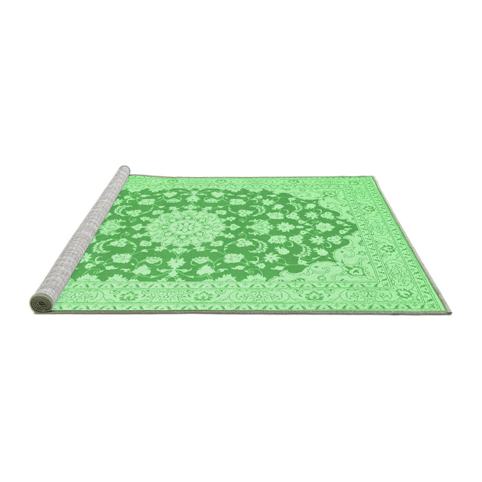 Sideview of Machine Washable Medallion Emerald Green Traditional Area Rugs, wshtr165emgrn