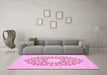 Machine Washable Medallion Pink Traditional Rug in a Living Room, wshtr165pnk