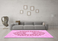 Machine Washable Medallion Pink Traditional Rug, wshtr165pnk