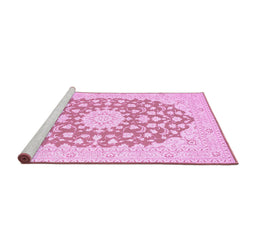 Sideview of Machine Washable Medallion Pink Traditional Rug, wshtr165pnk