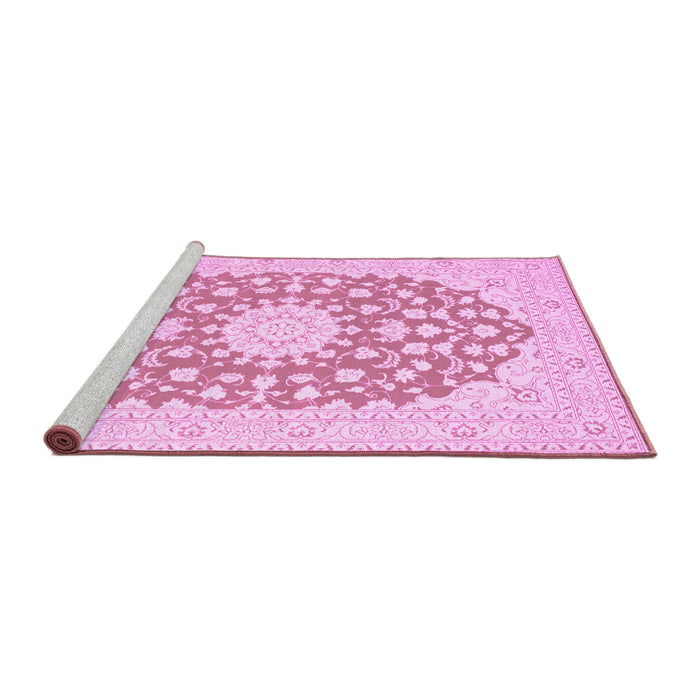 Sideview of Machine Washable Medallion Pink Traditional Rug, wshtr165pnk