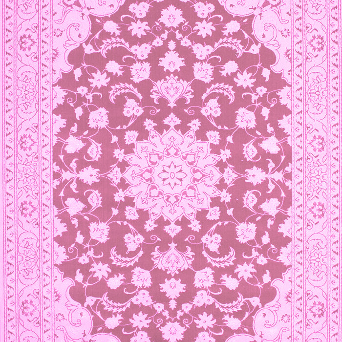Machine Washable Medallion Pink Traditional Rug, wshtr165pnk