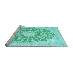 Sideview of Machine Washable Medallion Light Blue Traditional Rug, wshtr165lblu