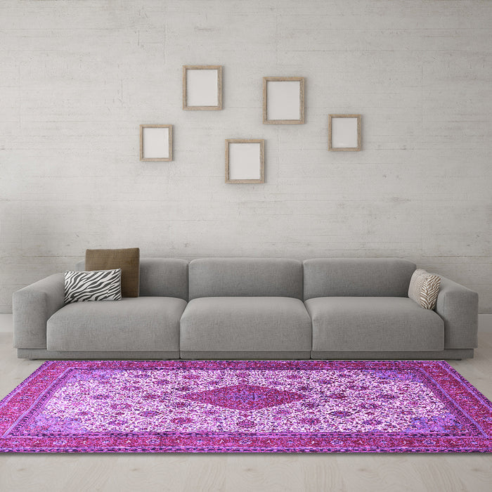 Machine Washable Medallion Purple Traditional Area Rugs in a Living Room, wshtr1660pur