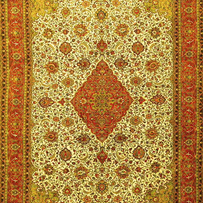 Machine Washable Medallion Yellow Traditional Rug, wshtr1660yw