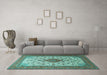 Machine Washable Medallion Turquoise Traditional Area Rugs in a Living Room,, wshtr1660turq