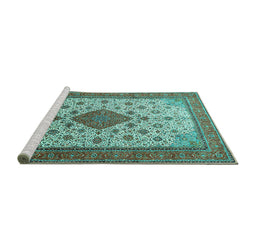 Sideview of Machine Washable Medallion Turquoise Traditional Area Rugs, wshtr1660turq