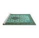 Sideview of Machine Washable Medallion Turquoise Traditional Area Rugs, wshtr1660turq