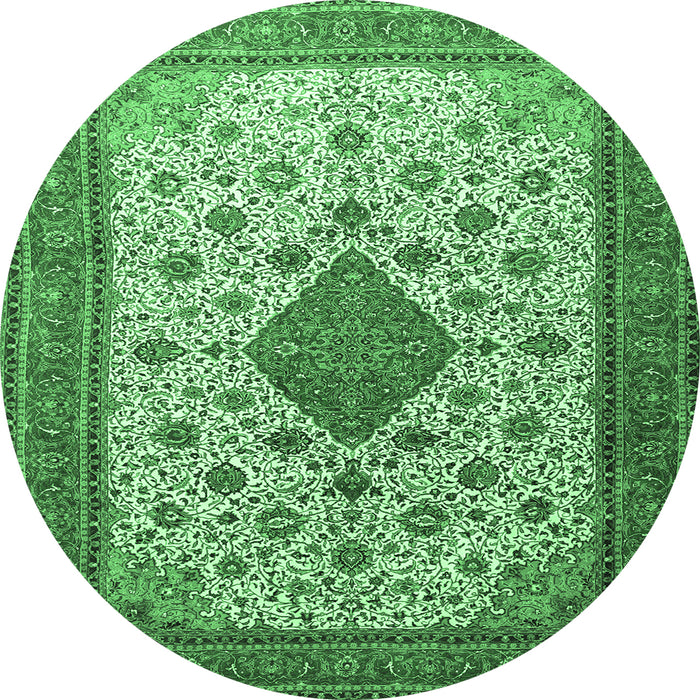 Round Medallion Emerald Green Traditional Rug, tr1660emgrn