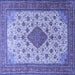 Square Machine Washable Medallion Blue Traditional Rug, wshtr1660blu