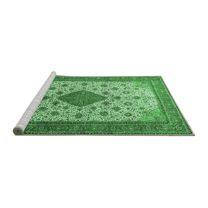 Sideview of Machine Washable Medallion Emerald Green Traditional Area Rugs, wshtr1660emgrn