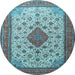 Round Machine Washable Medallion Light Blue Traditional Rug, wshtr1660lblu