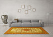 Machine Washable Medallion Yellow Traditional Rug in a Living Room, wshtr1660yw