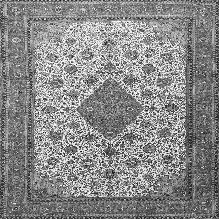 Round Machine Washable Medallion Gray Traditional Rug, wshtr1660gry