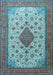 Machine Washable Medallion Light Blue Traditional Rug, wshtr1660lblu