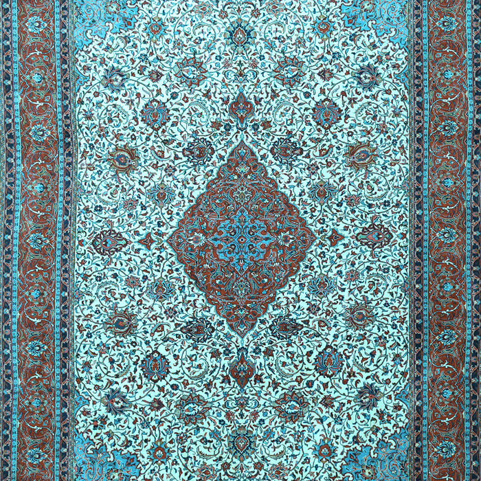 Machine Washable Medallion Light Blue Traditional Rug, wshtr1660lblu