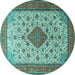 Round Machine Washable Medallion Turquoise Traditional Area Rugs, wshtr1660turq