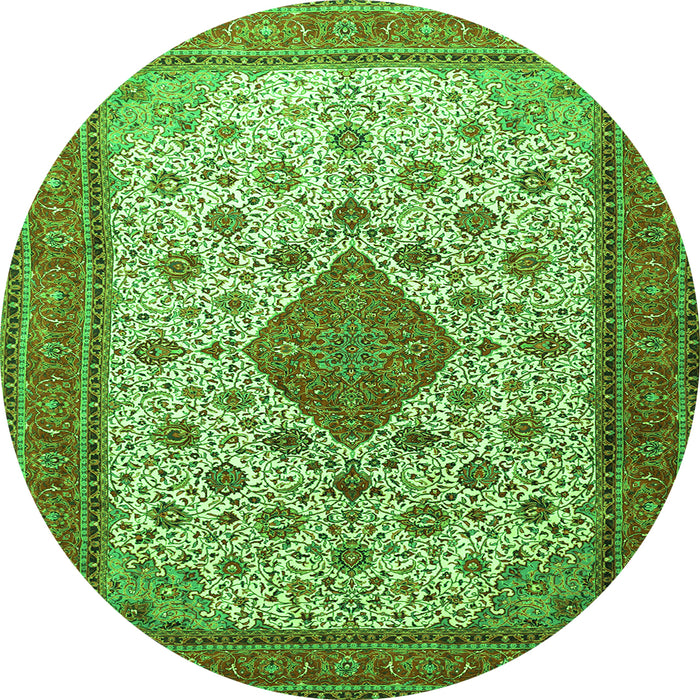 Square Medallion Green Traditional Rug, tr1660grn