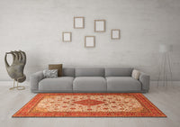 Machine Washable Medallion Orange Traditional Rug, wshtr1660org