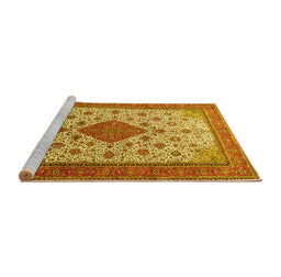 Sideview of Machine Washable Medallion Yellow Traditional Rug, wshtr1660yw
