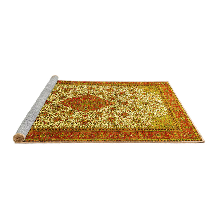 Sideview of Machine Washable Medallion Yellow Traditional Rug, wshtr1660yw