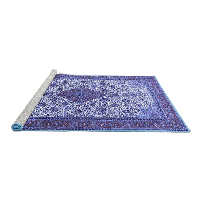 Sideview of Machine Washable Medallion Blue Traditional Rug, wshtr1660blu