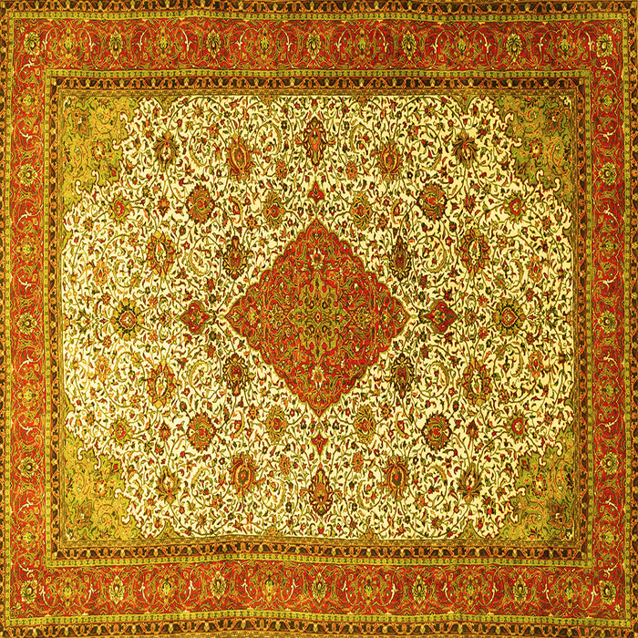 Square Machine Washable Medallion Yellow Traditional Rug, wshtr1660yw