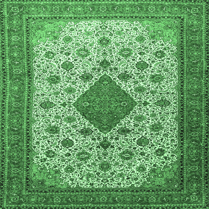 Square Machine Washable Medallion Emerald Green Traditional Area Rugs, wshtr1660emgrn