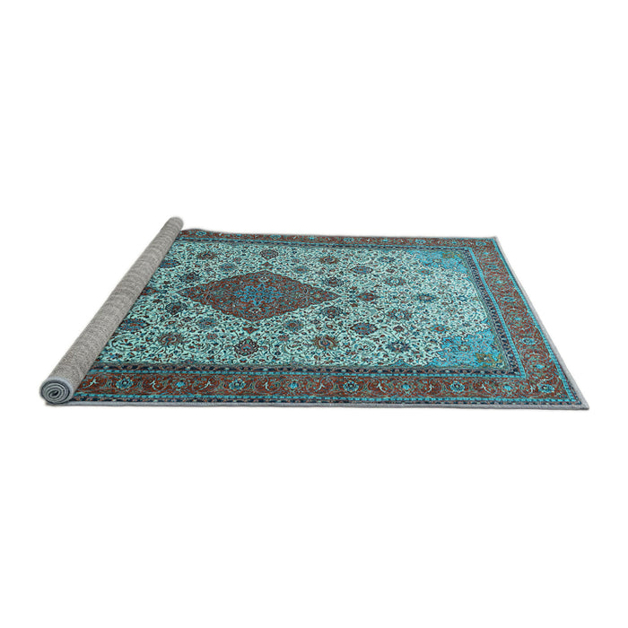 Sideview of Machine Washable Medallion Light Blue Traditional Rug, wshtr1660lblu