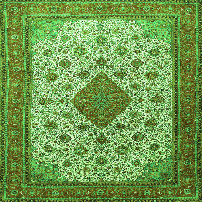 Round Machine Washable Medallion Green Traditional Area Rugs, wshtr1660grn