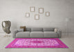 Machine Washable Medallion Pink Traditional Rug in a Living Room, wshtr1660pnk