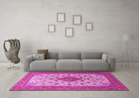 Machine Washable Medallion Pink Traditional Rug, wshtr1660pnk