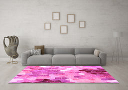 Machine Washable Persian Pink Traditional Rug in a Living Room, wshtr1661pnk
